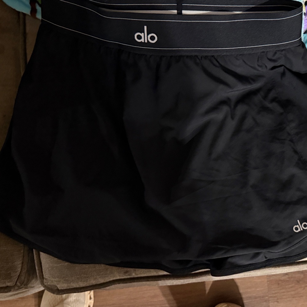 ALO Yoga Black Circle Skirt with Branded Waistband